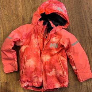 Helly Hansen Coral and Black Hooded Jacket. Size 4t or 104.